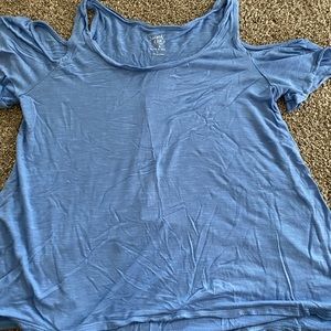 blue cold shoulder blouse